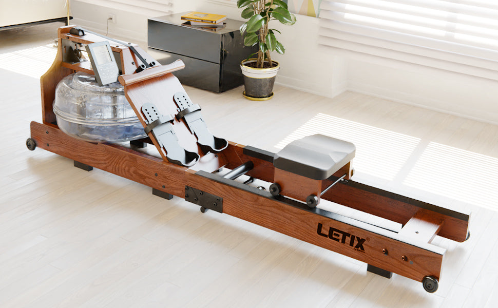 Rameur à eau connecté en bois avec système à double chambre